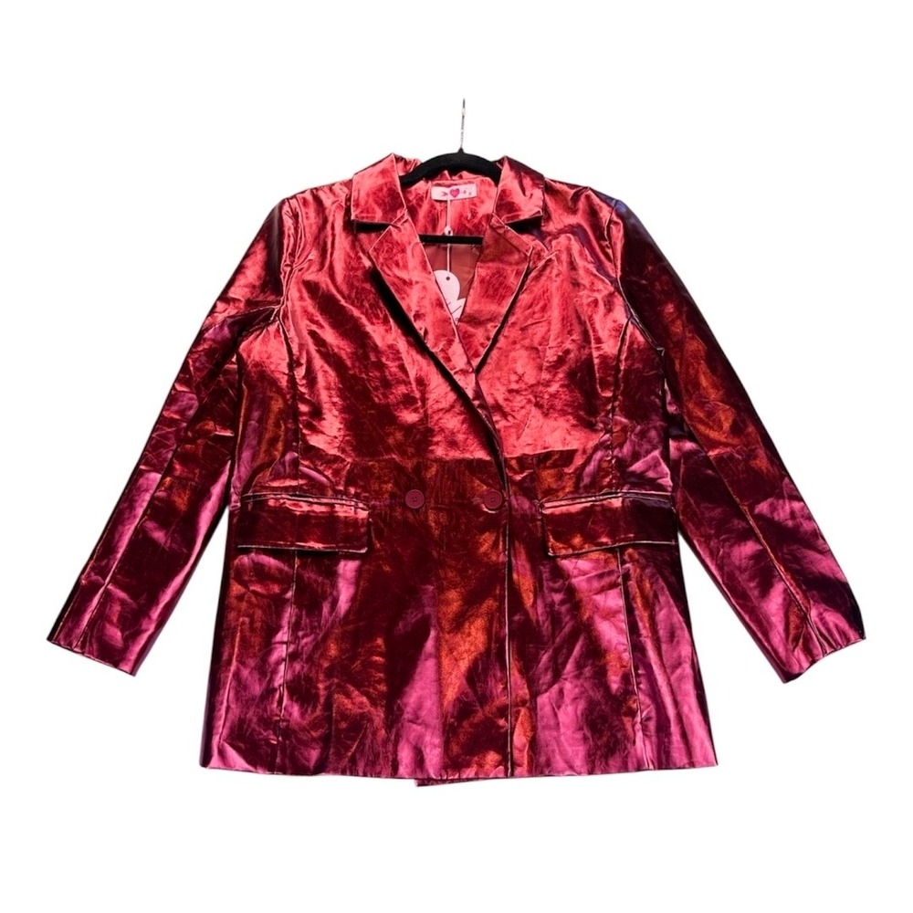 BuddyLove Women's M Avery Metallic Red Faux Leather Double Breasted Blazer NWT